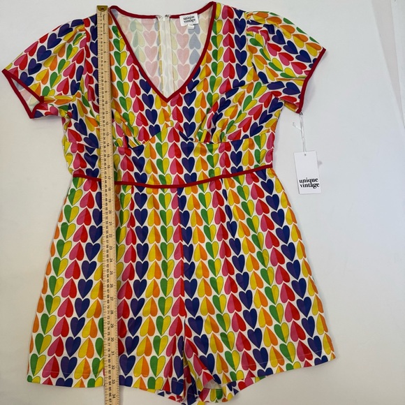 NWT Unique Vintage Rainbow Hearts Romper, Women's size 1X (16) - Picture 7 of 12